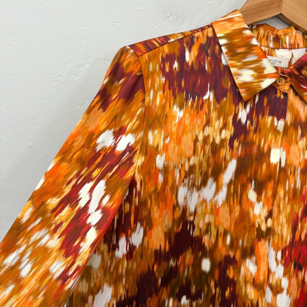 Lafayette 148 New York Scottie Blouse Shirt Women Size Medium Orange Button Up - Picture 5 of 15